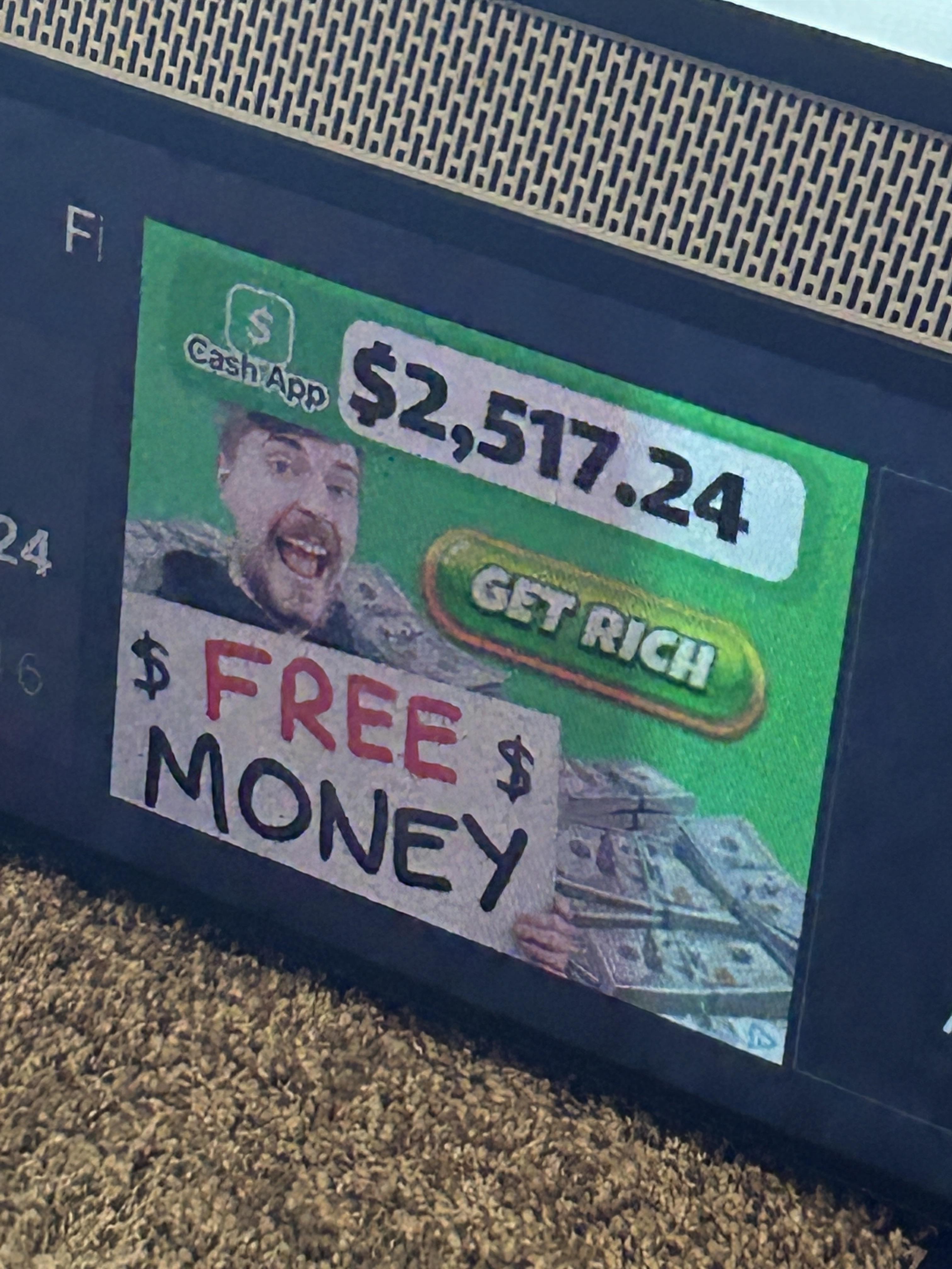 A fake MrBeast ad, showing on the soundbar screen.