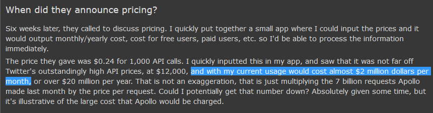 ...and with my current usage would cost almost $2 million dollars per month, or over $20 million per year.